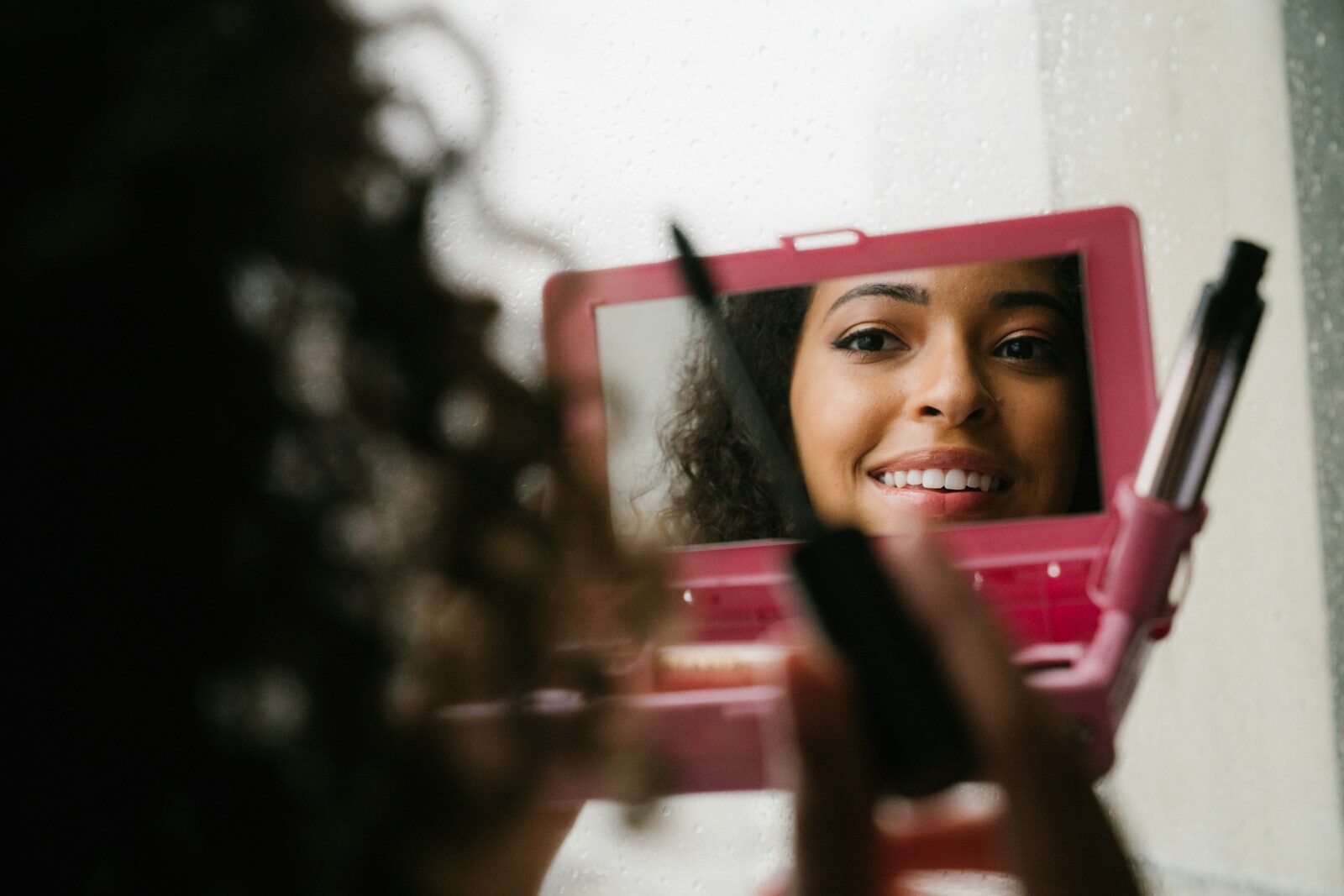 woman in pink frame photo